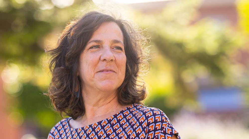 Nadia Cristiani stands in the Rome Center garden